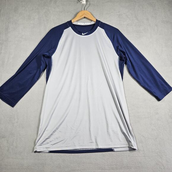 Nike Other - Nike Pro MLB Dri-Fit Shirt Mens Large Gray Blue 3/4 sleeve Under Shirt Raglan